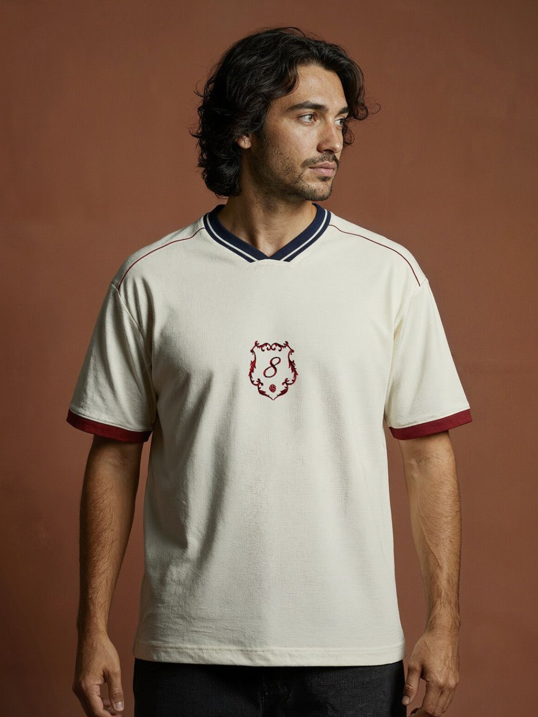 Shop Football  Simply Pedri Embroidered V-Neck Relaxed Fit T-Shirt