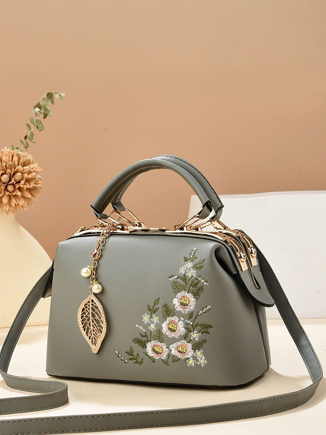 StyleCast Floral Self Design Structured Handheld Bag