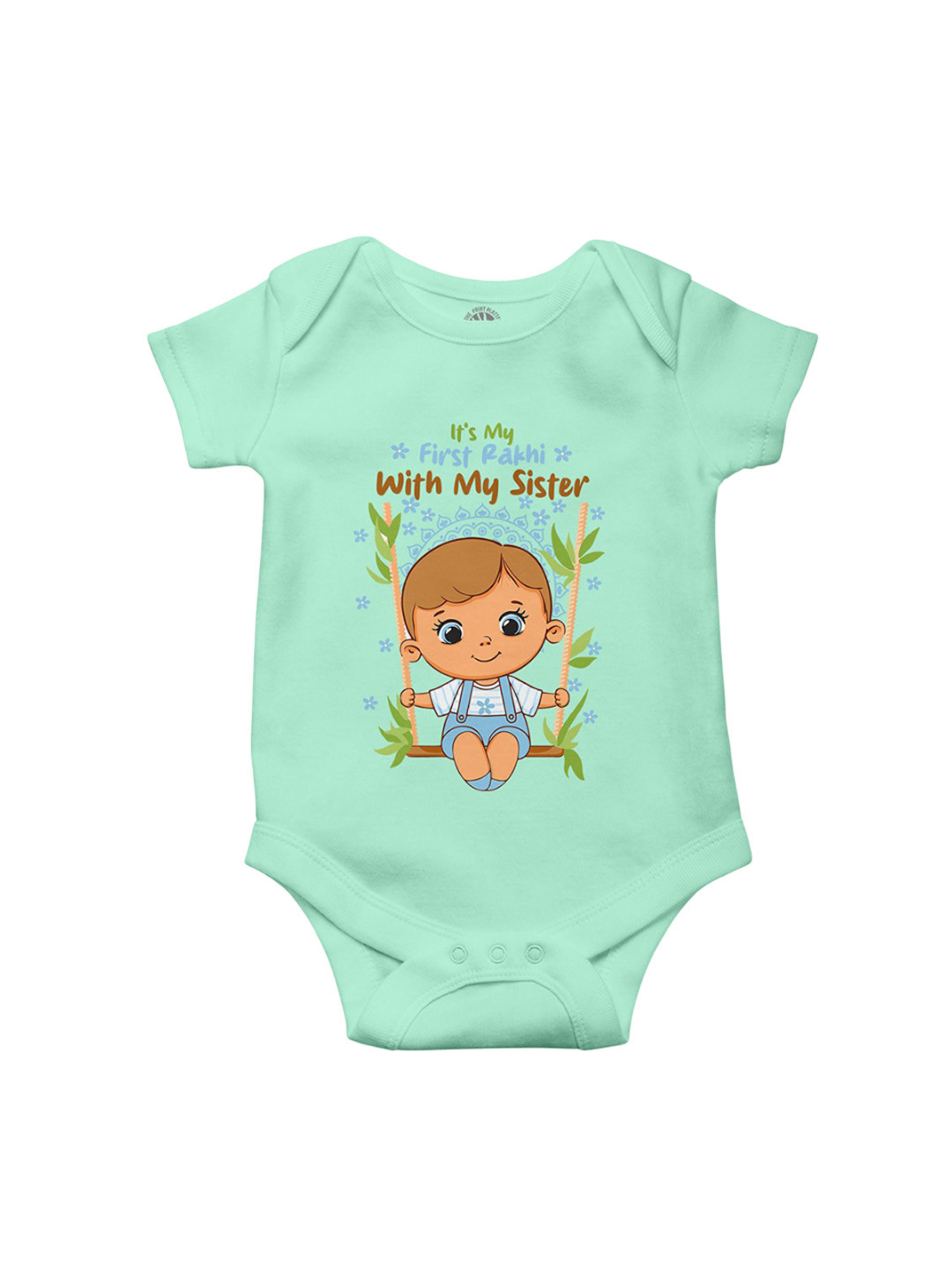 THE PRINT PLATTER Kids First Rakhi Sister Printed Cotton Bodysuit with Envelope Neck