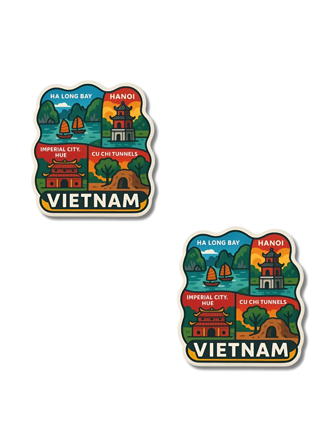 GIFTODAY Set  Of 2 Blue & Green Vietnam Printed Fridge Magnets