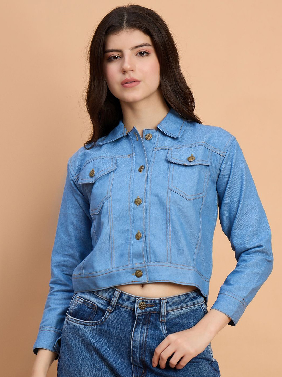 The Roadster Lifestyle Co Spread Collar Button Down Denim Jacket