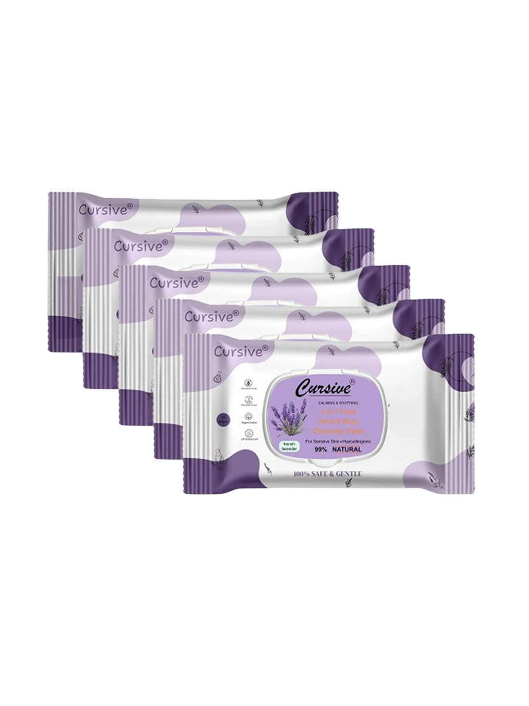 CURSIVE Set Of 5 Calming & Soothing Cleansing Wipes With Lavender - 25 Pcs Each