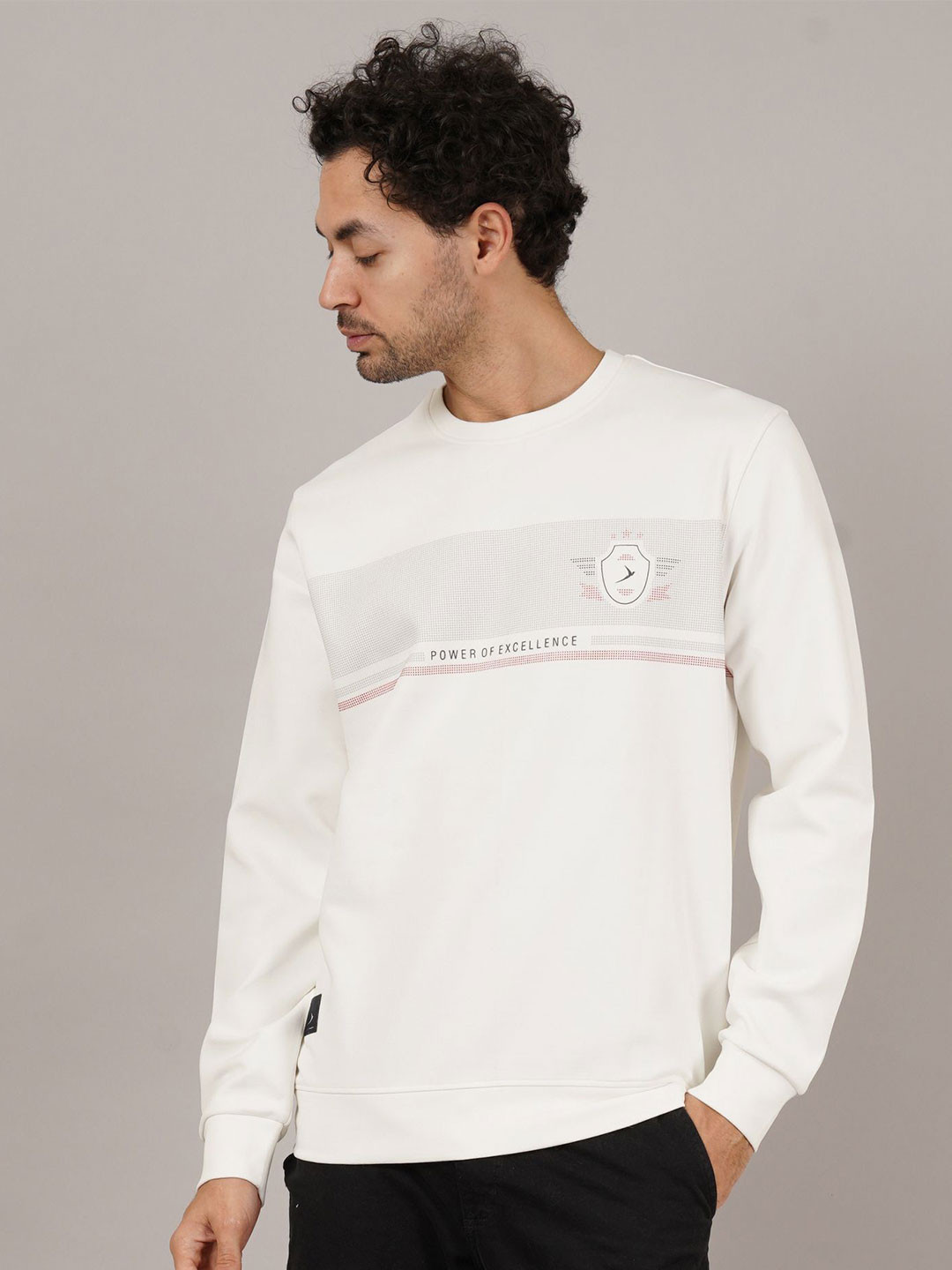 Davno Typography Printed Crew Neck Long Sleeves Ribbed Hemline Pullover Sweatshirt