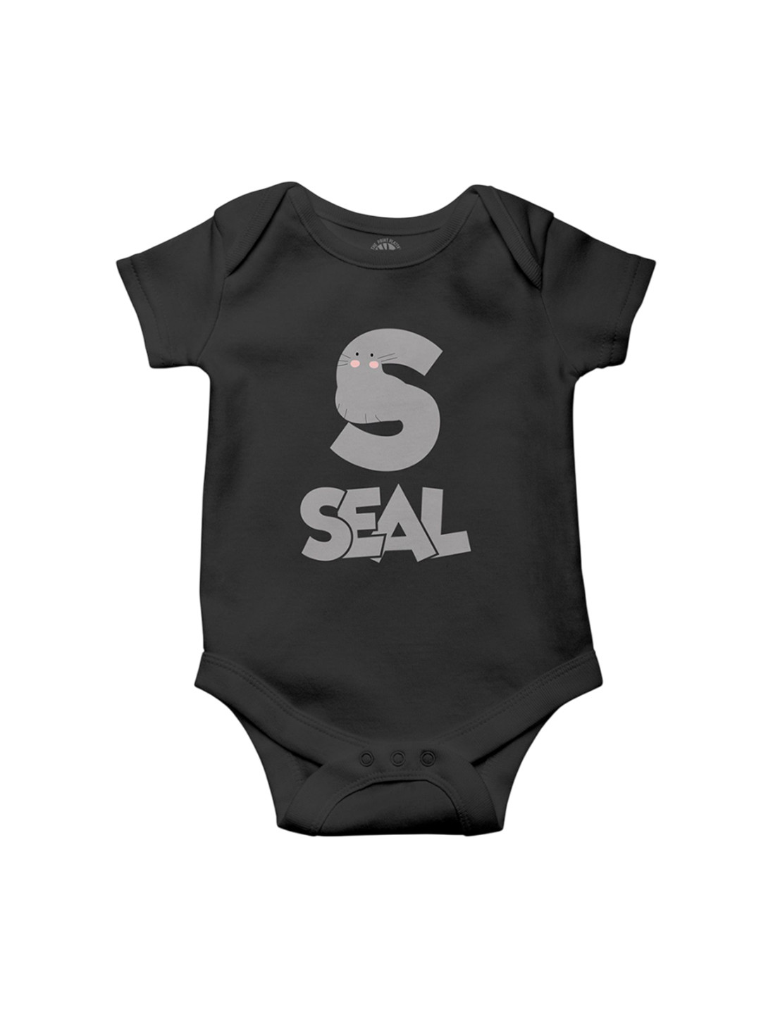 THE PRINT PLATTER Infants Seal Black Printed Bio Wash Envelope Neck Cotton Bodysuit