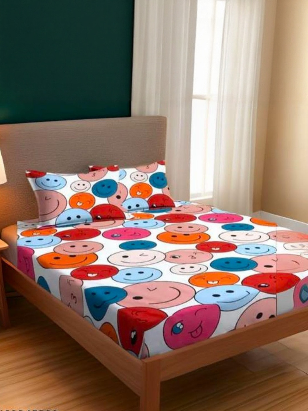 NEW TOWN White & Pink Cartoon Characters 210 TC Queen Bedsheet With 2 Pillow Covers