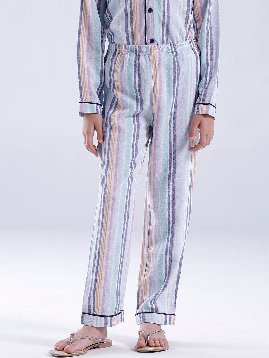 KATE & OSCAR Kids Striped Regular Fit Mid-Rise Sleepwear Trousers
