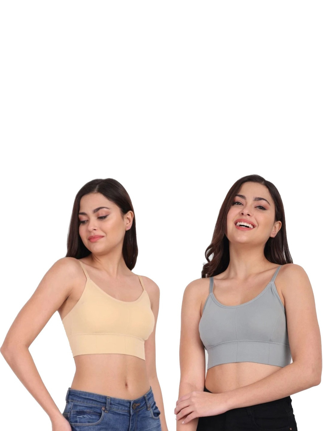 TERMINAX Women Pack of 2 Solid Full Coverage Lightly Padded Non-Wired Slip-On Top Bra