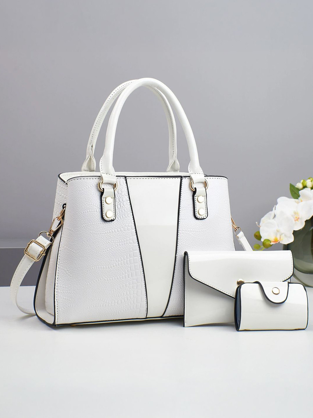 StyleCast Set Of 3 Abstract Textured Two Handles Structured Handheld Bags