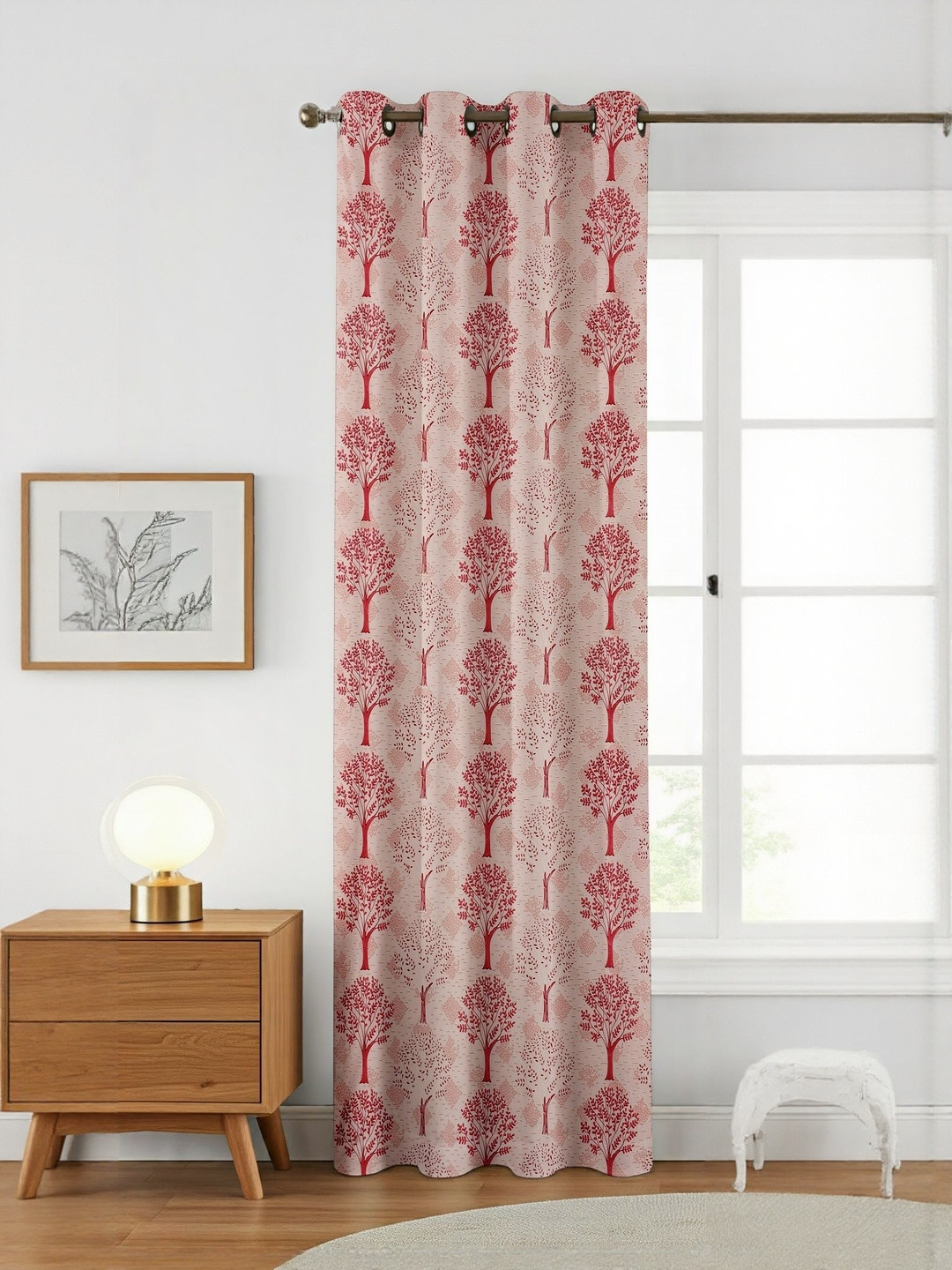 GEET CREATIONS Sprit-Vat Pink & Red Floral Printed Room Darkening Window Curtain