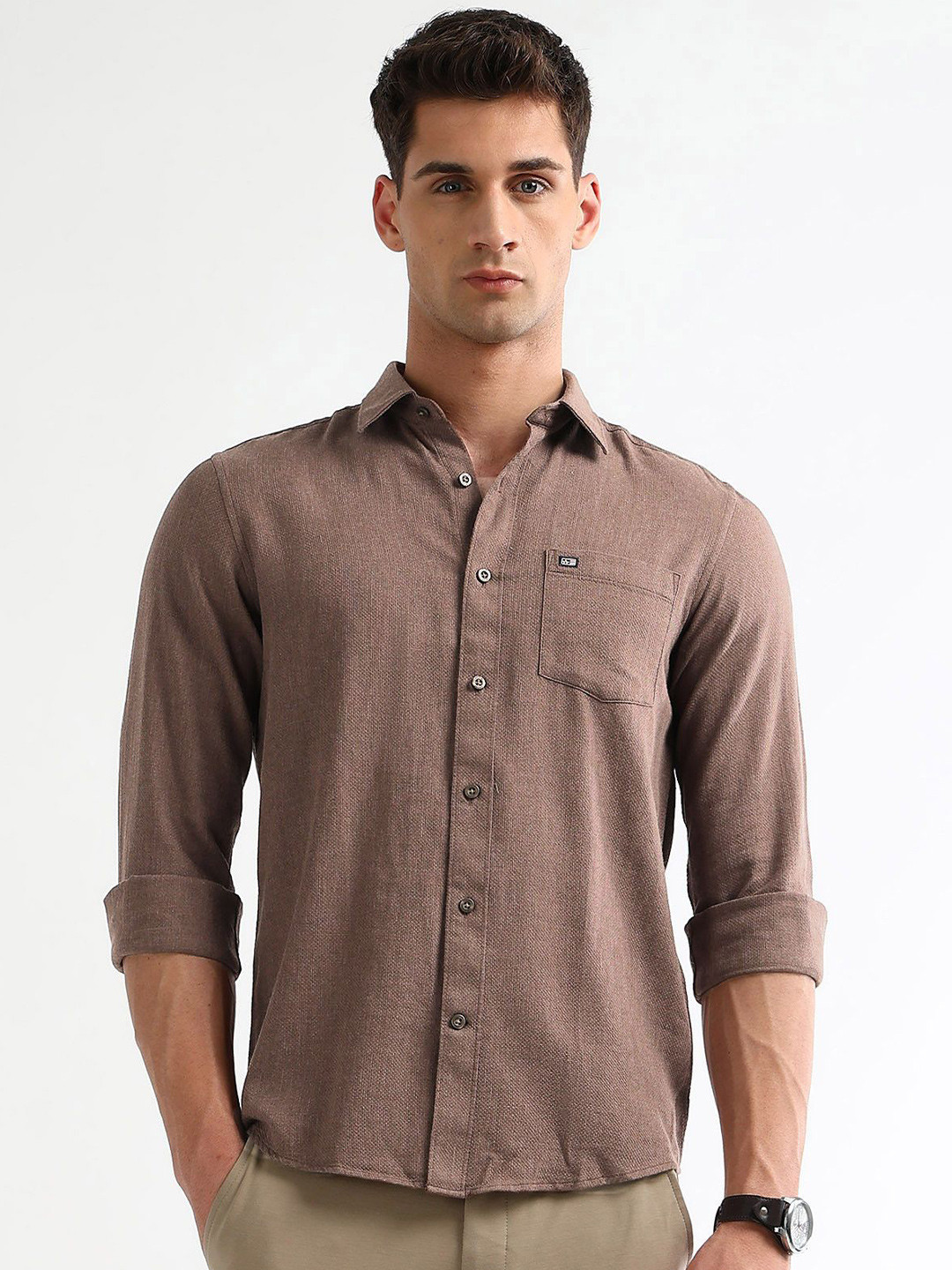 Arrow Sport Men Chelsea Slim Fit Textured Spread Collar Pure Cotton Casual Shirt