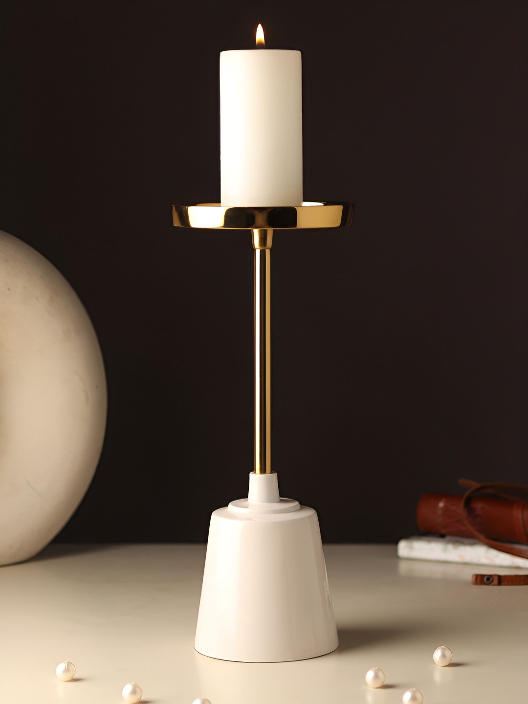 Decor de Maison Altura Piccolo Gold-Toned & White Candle Holder