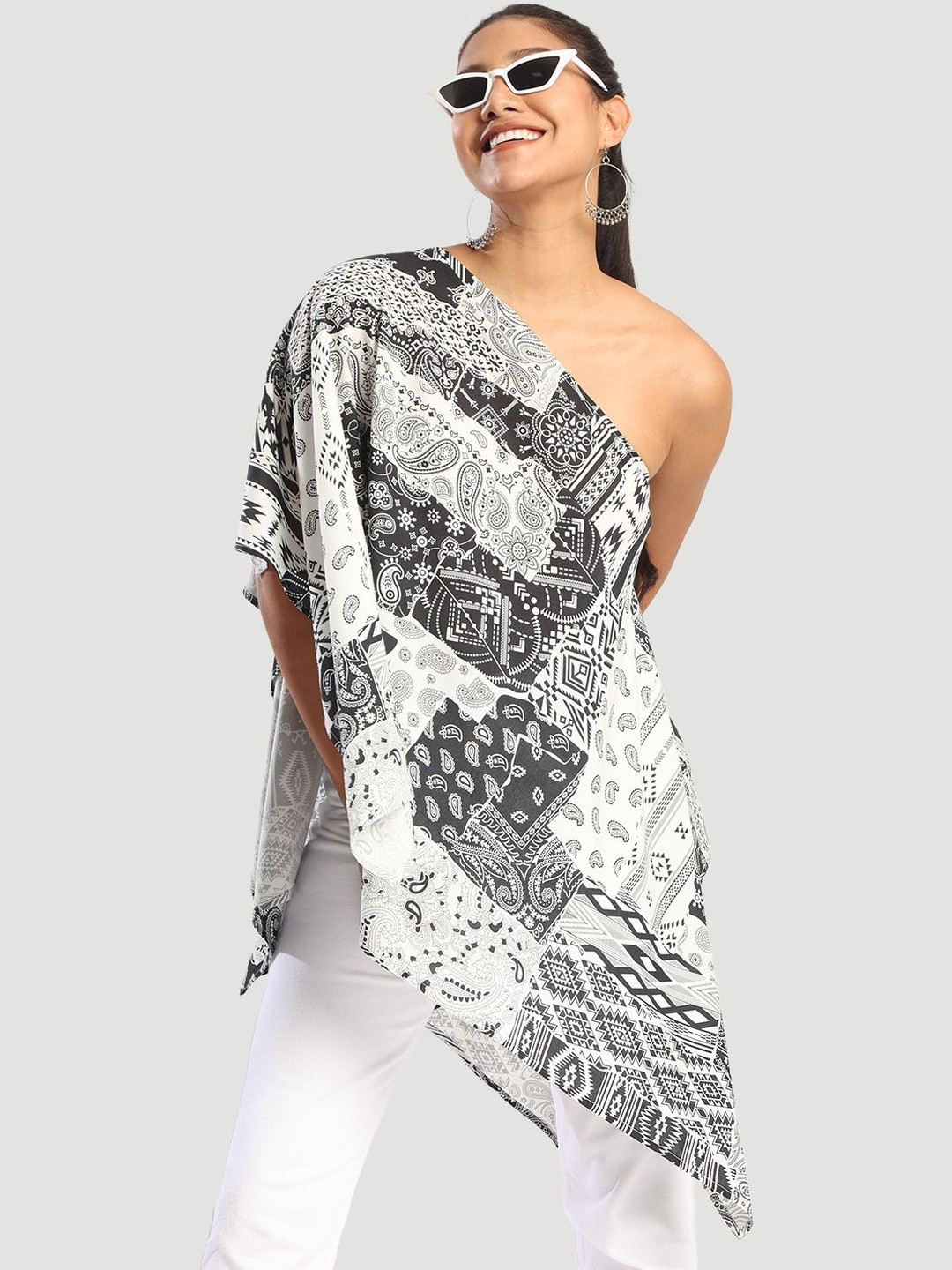 Bene Kleed Women Print One Shoulder Ethnic Kaftan Top