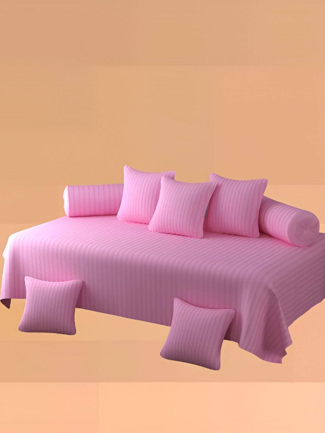 WELLNEST Set Of 8 Pink Striped Diwan Set