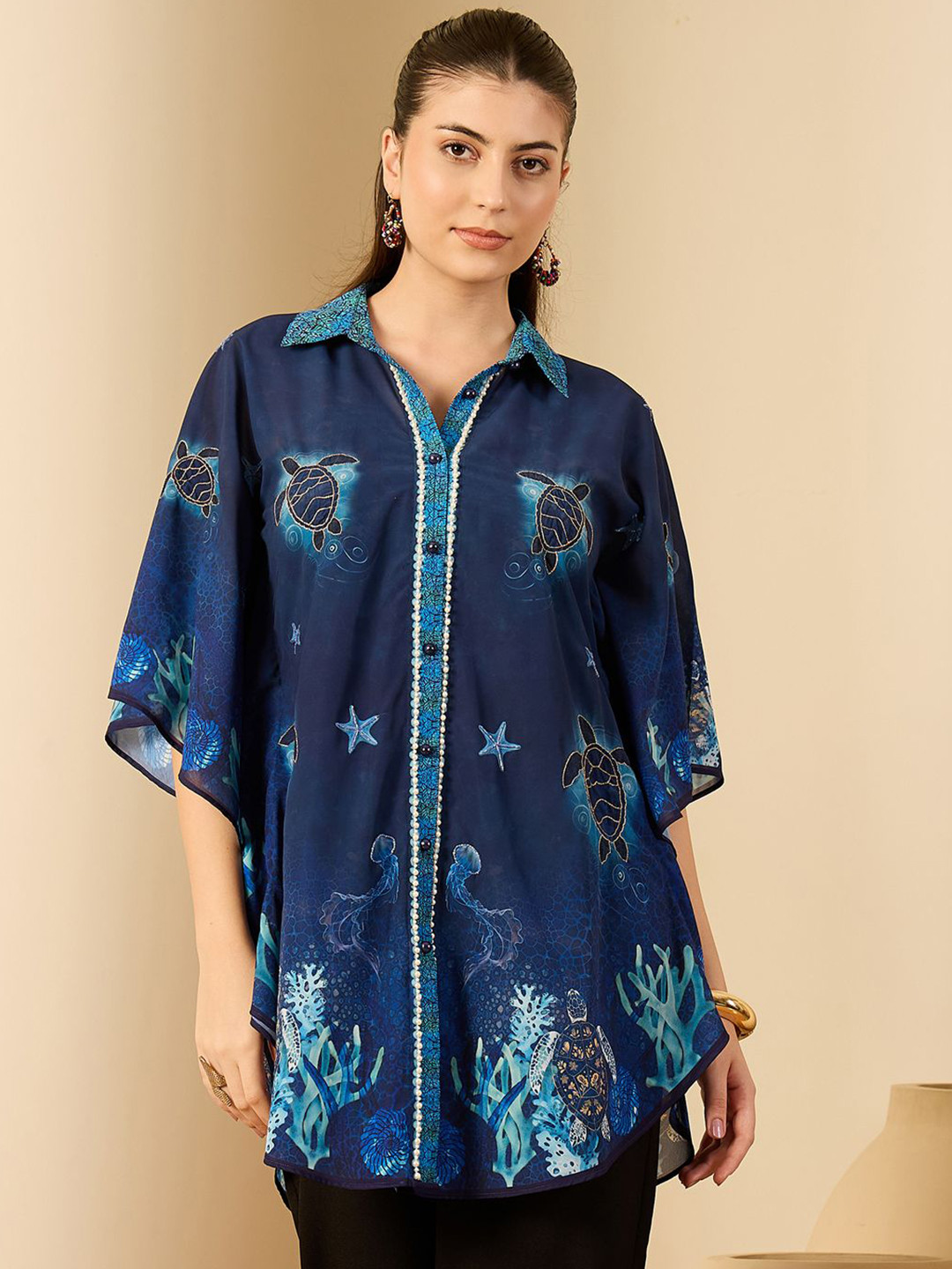 First Resort by Ramola Bachchan Women Spread Collar Printed Semi Sheer Shirt