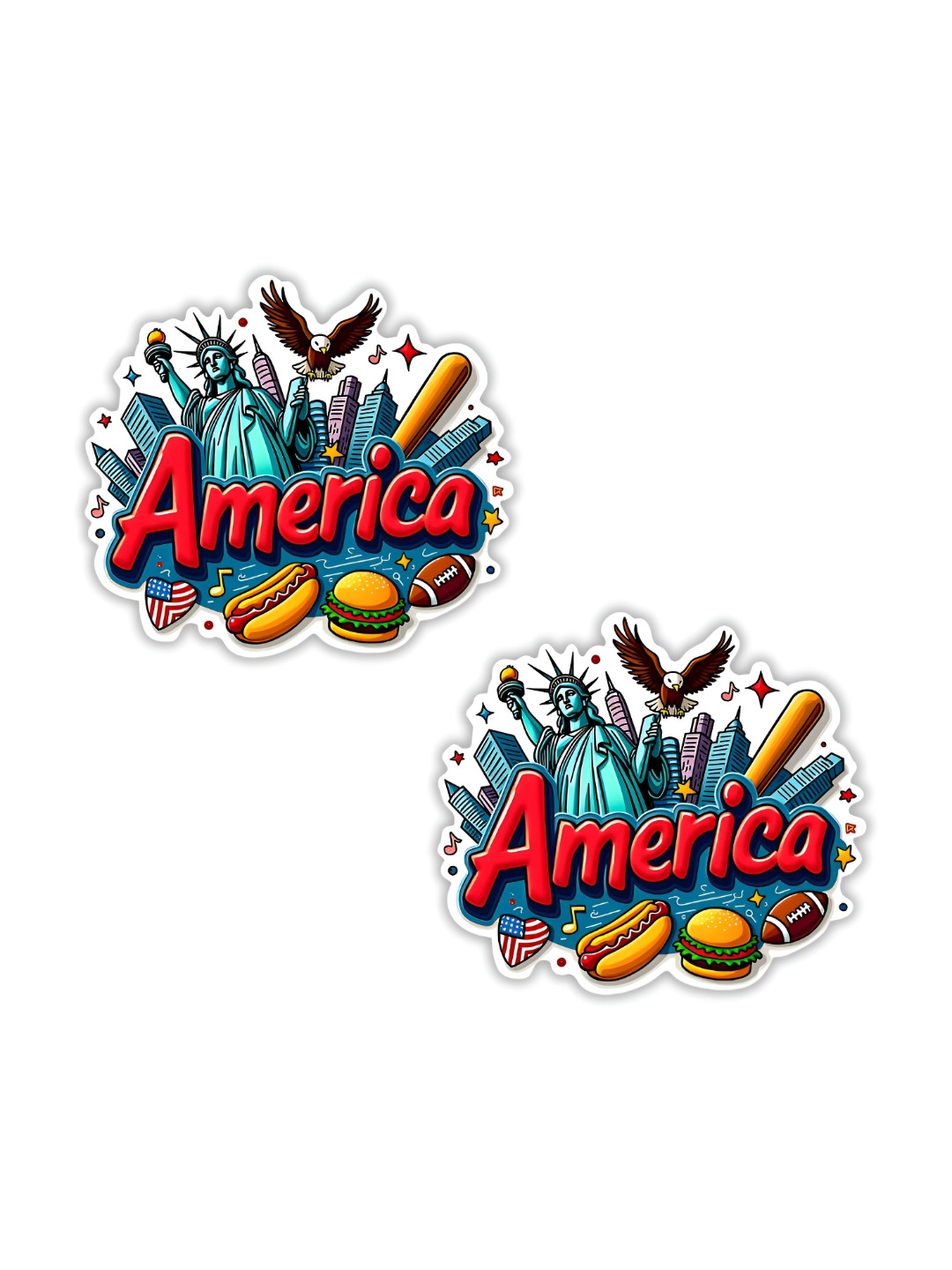 GIFTODAY Set  Of 2 Blue & Red America Printed Decorative Fridge Magnets