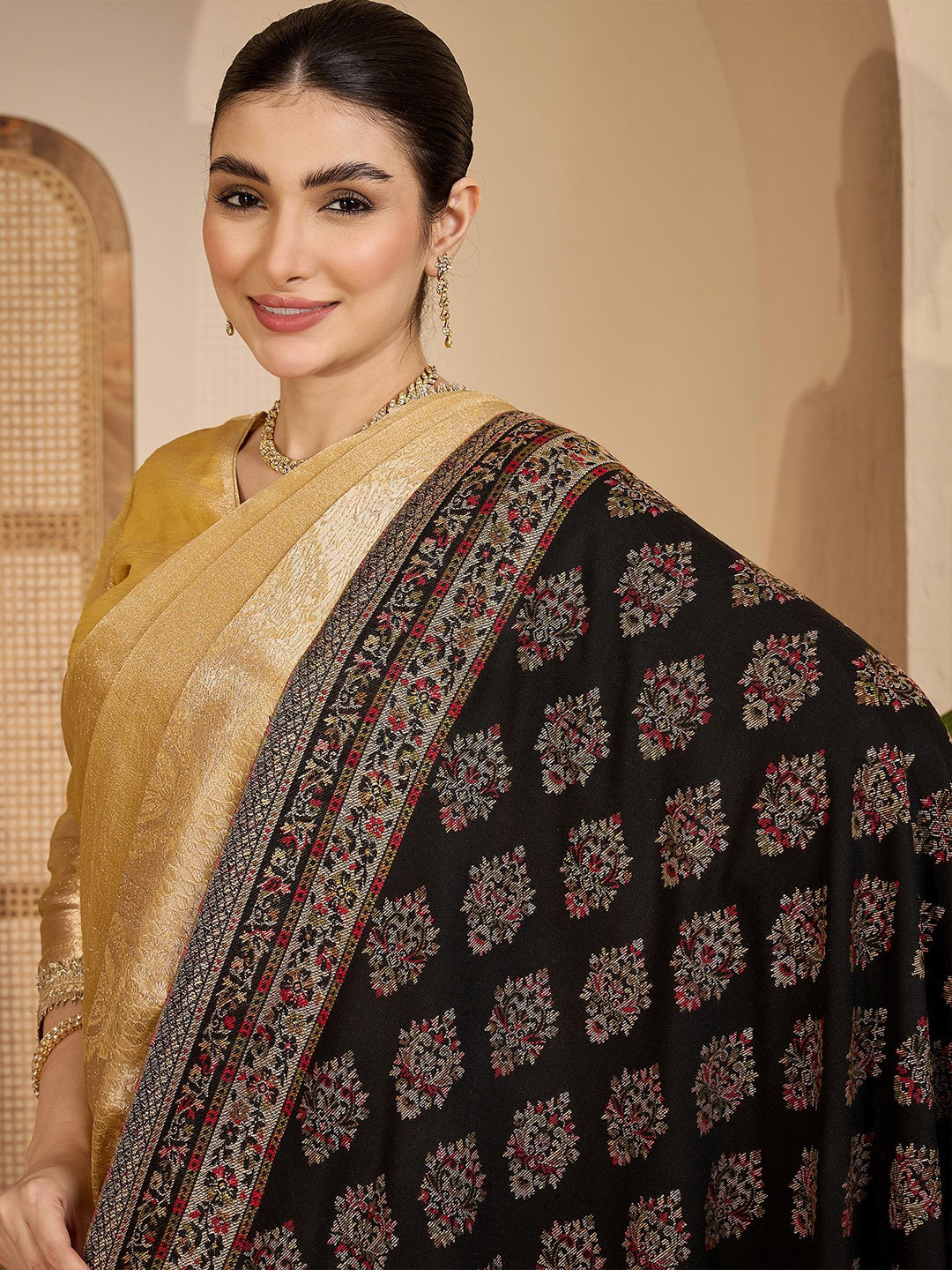 Sangria Floral Winter Pashmina Woven Design Shawl