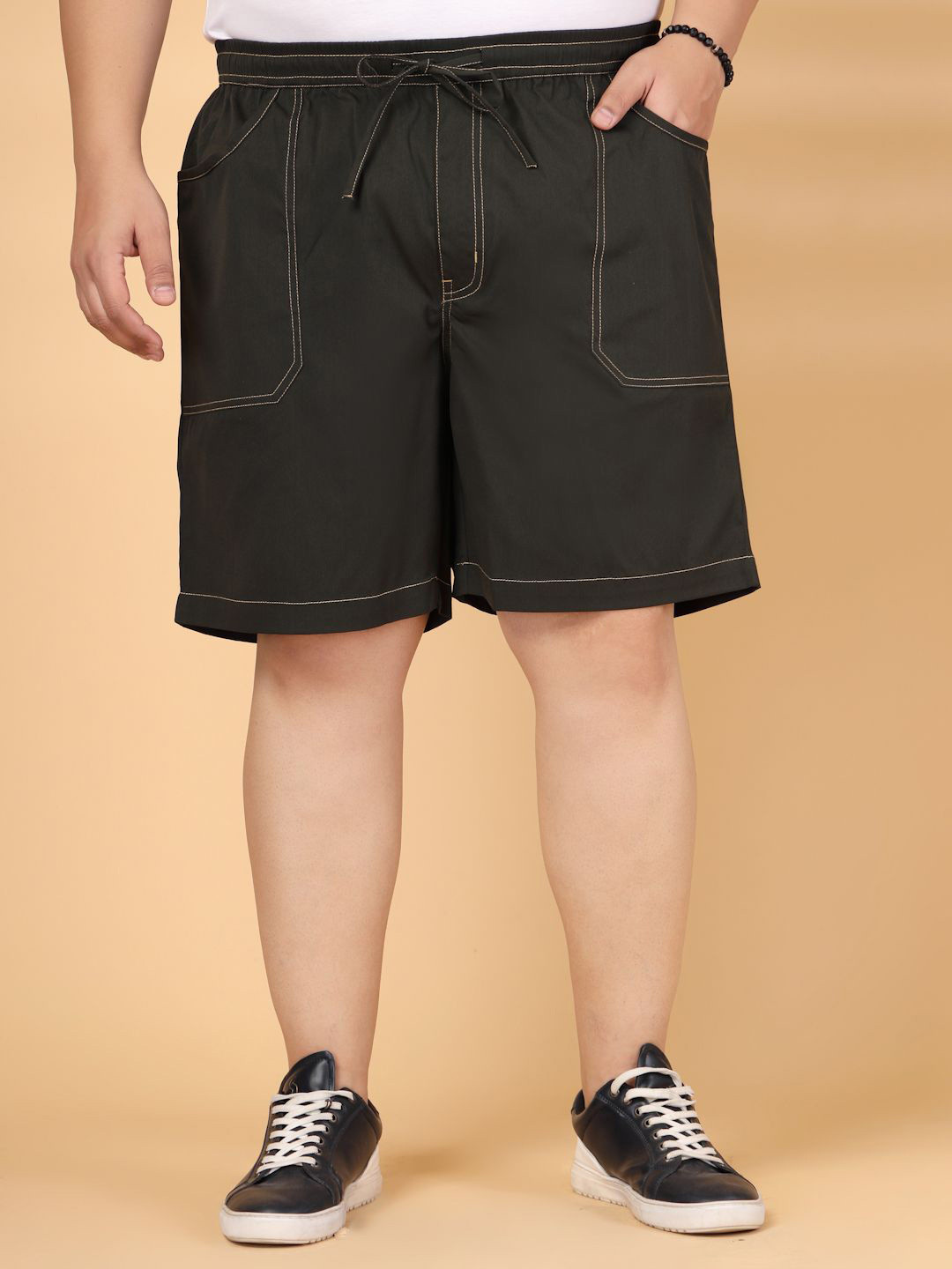 plusS Men Plus Size Contrast Stiched Cotton Shorts