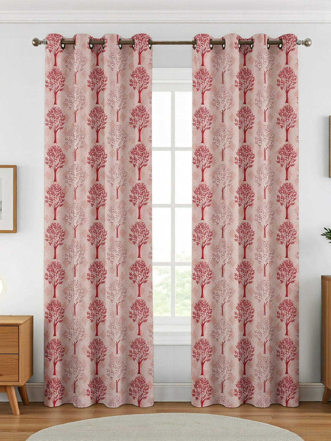 GEET CREATIONS Sprit-Vat Pink & Red 2 Pieces Printed Room Darkening Door Curtains
