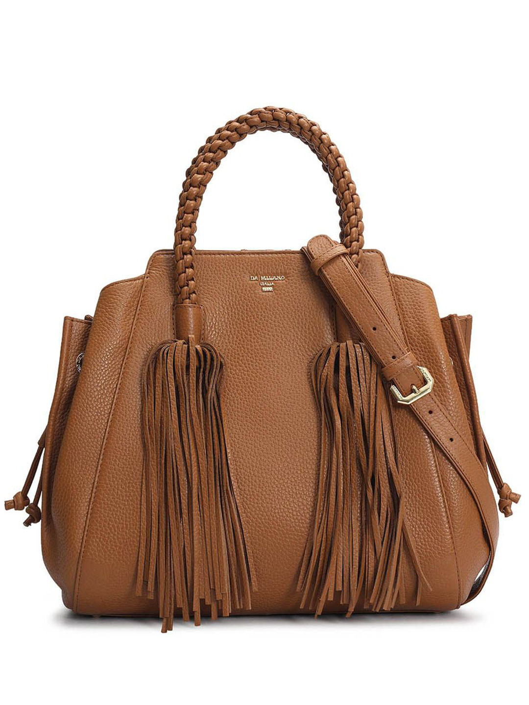 Da Milano Women Textured Structured Fringed Leather Handheld Bag