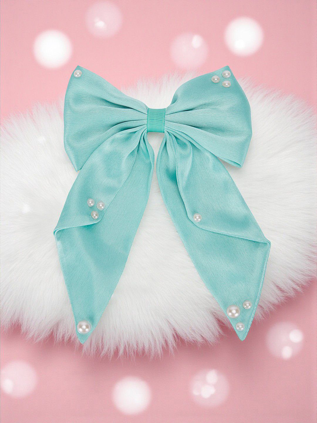 RIBBON CANDY Girls Satin Bow Embellished With Pearls Alligator Clip