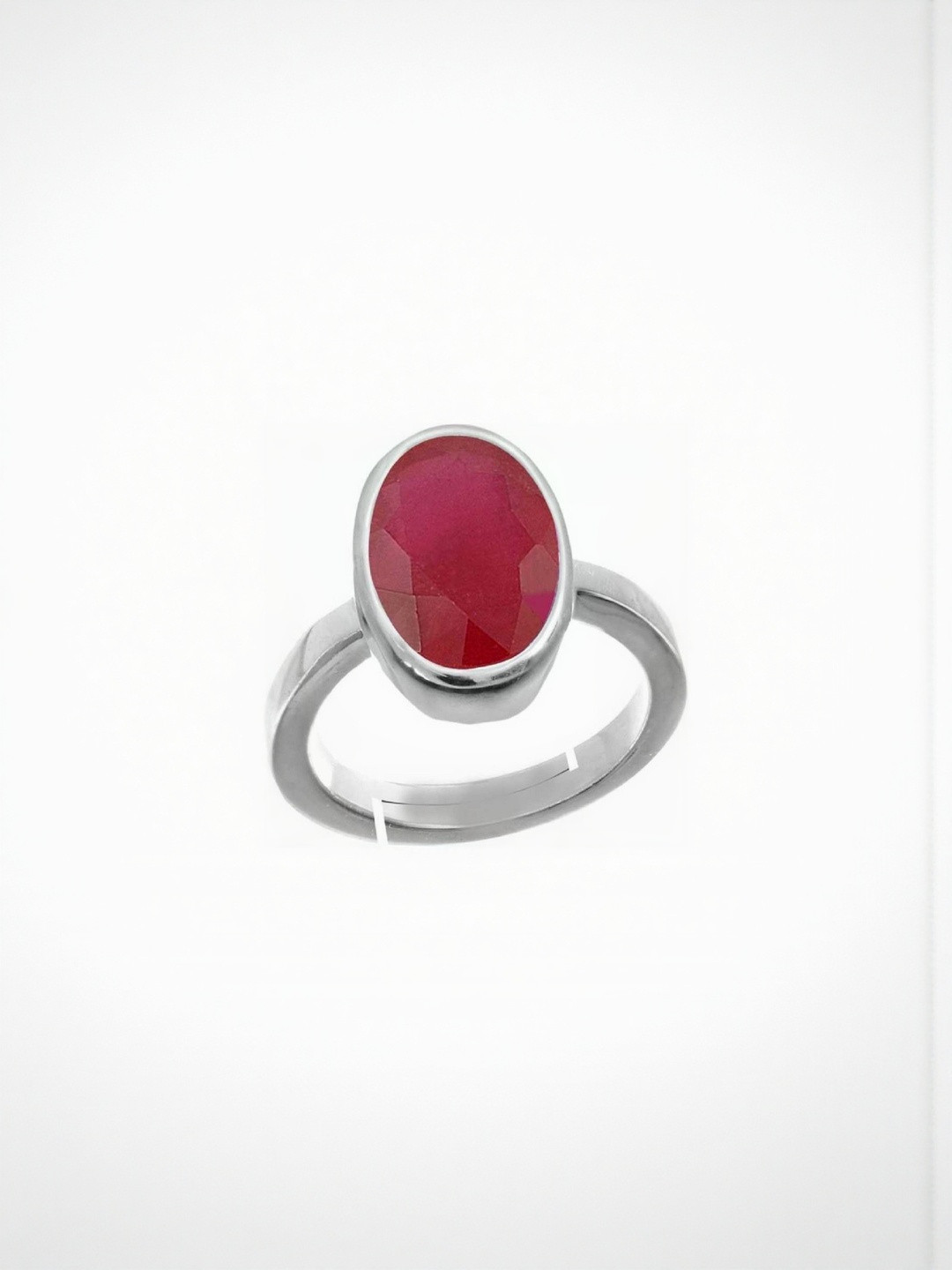 RAVIOUR LIFESTYLE 3.50 Ratti 3 Carat Silver-Plated Ruby Stone Studded Finger Ring