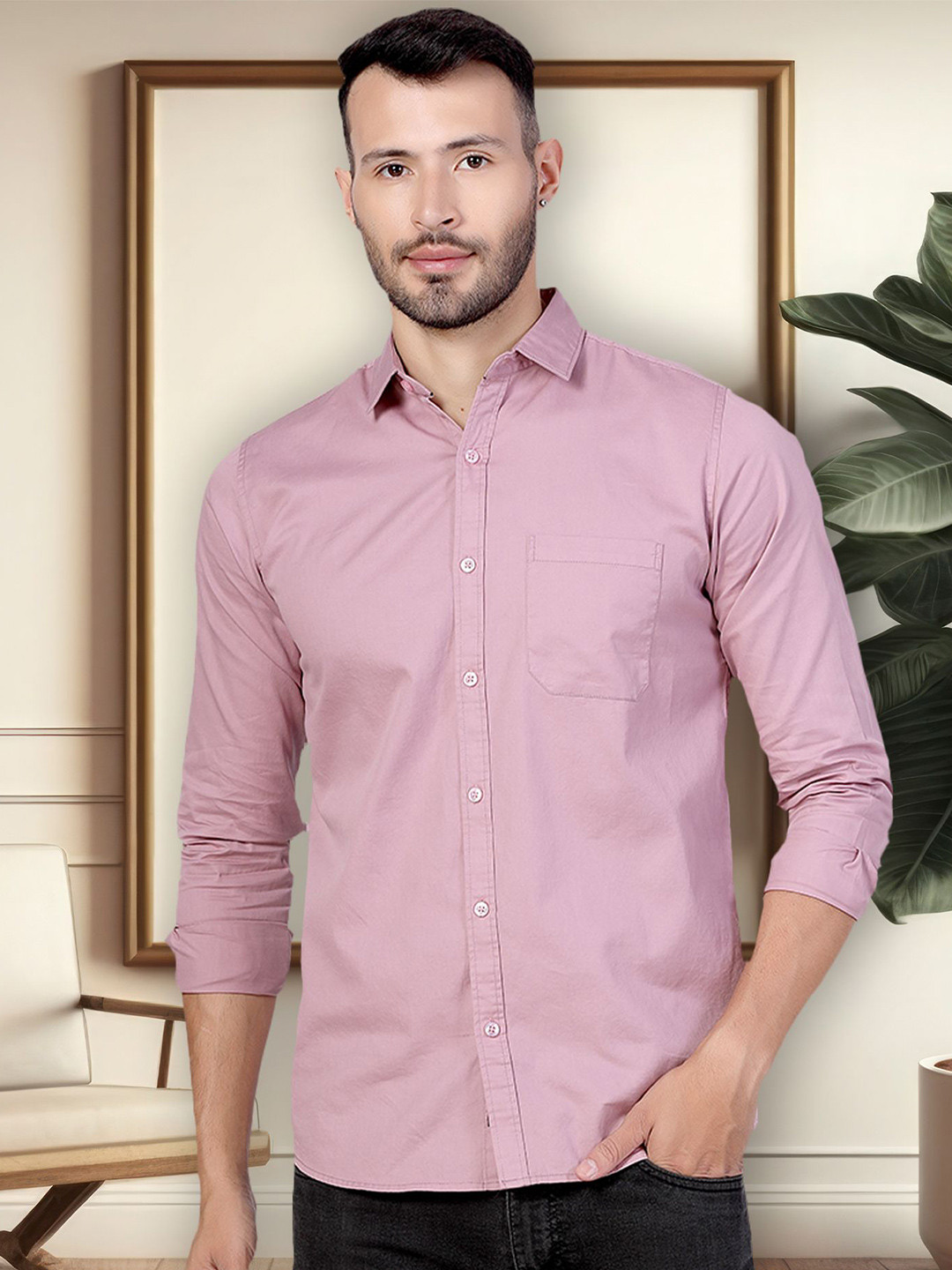 D Finish Spread Collar Full Sleeves Smart Regular Fit Pure Cotton Casual Shirt