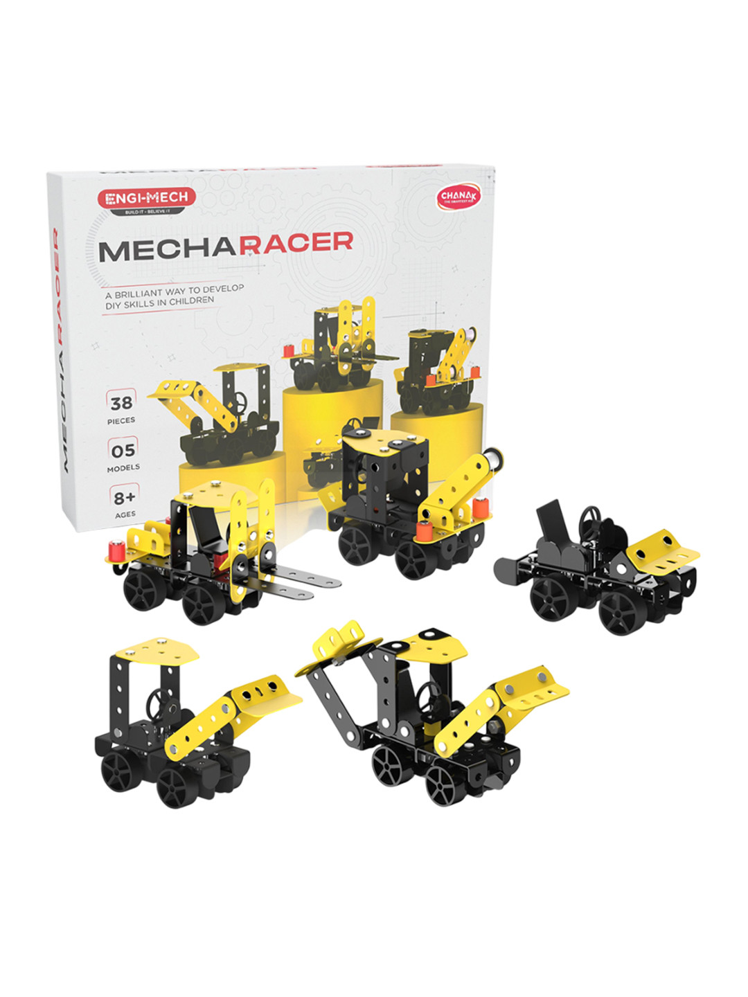 CHANAK Kids 5-Pcs Mecharacer STEM Kit Build Metal Construction Toy Vehicles-38 Pcs