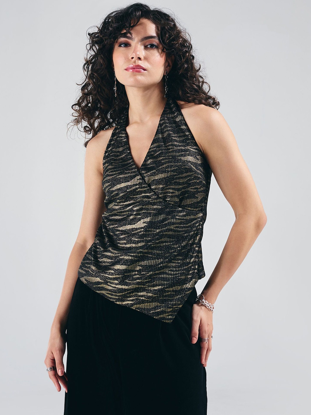 20Dresses Animal Print Halter Neck Sheen Wrap Top