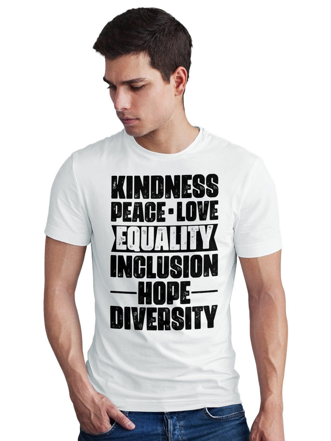 Seekbuylove Men Bio Finish Kindness Peace Love Round Neck Pure Cotton T-shirt