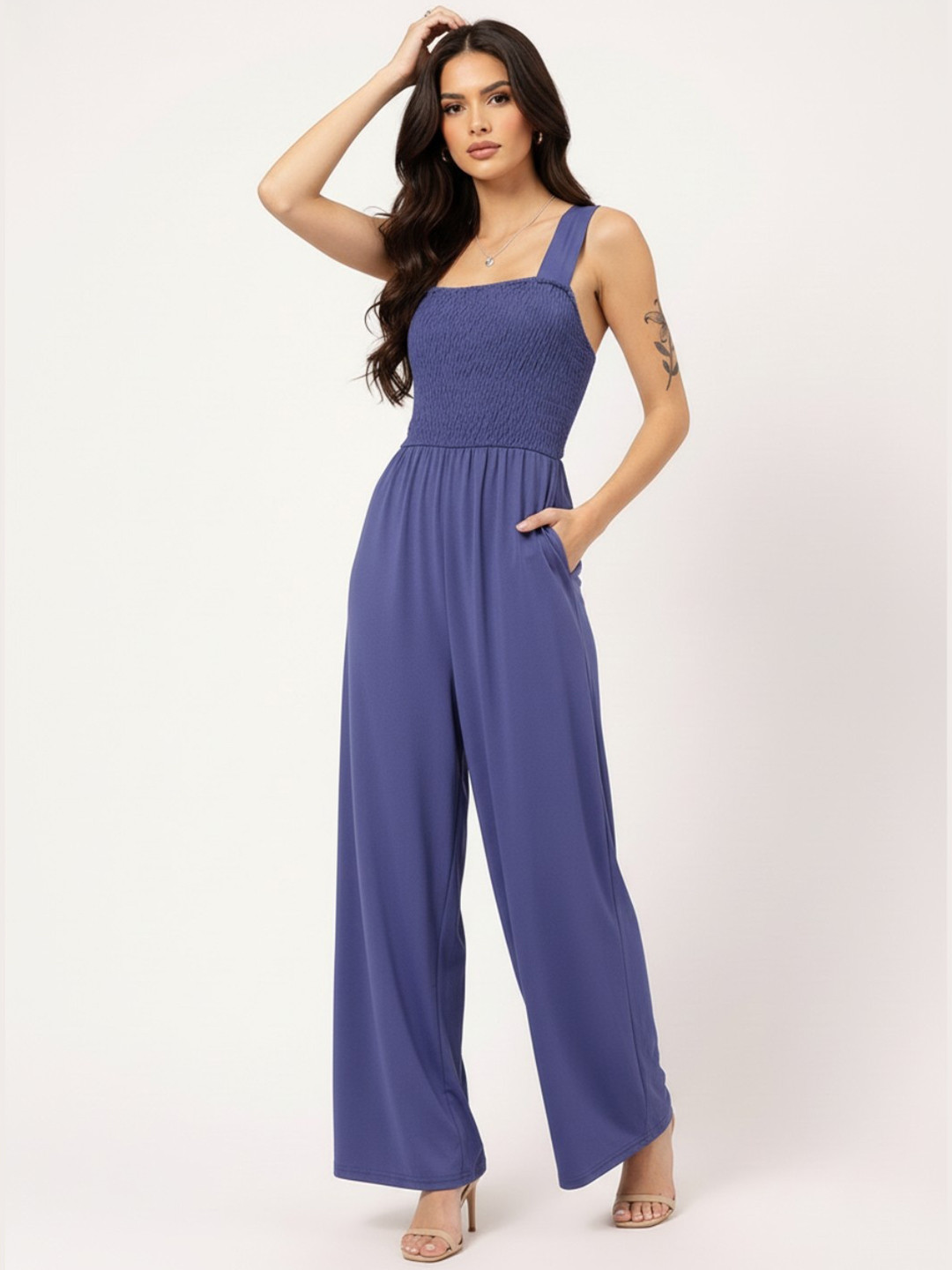 DressBerry Sugarplum Style Shoulder Straps Smocked Basic Jumpsuit