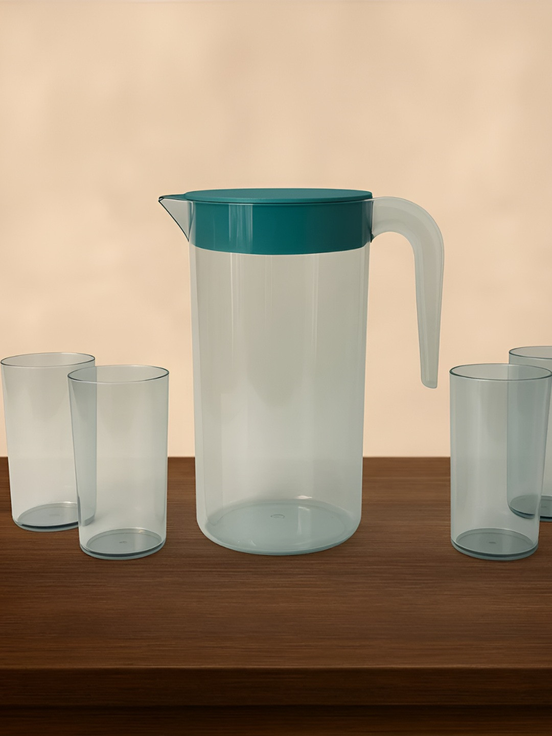 DeoDap Teal Jug with Lid & 4 Pcs Glass 1500 ML  300 ML
