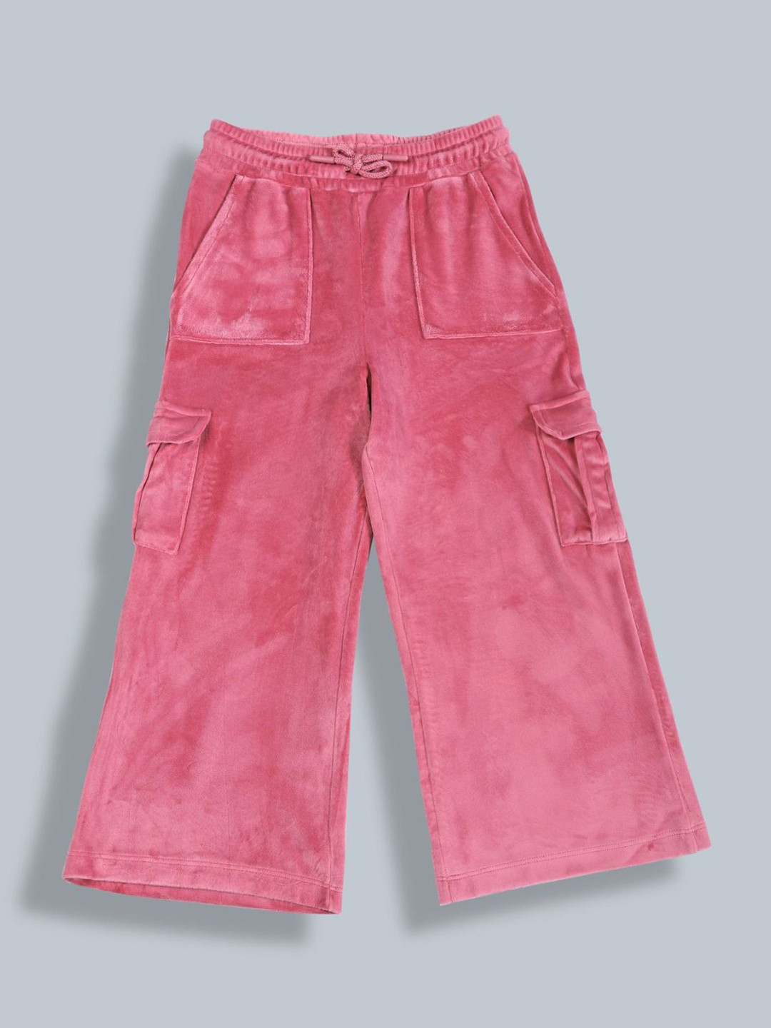PLUM TREE Girls Velour Wide Leg Cargo Pocket Pants