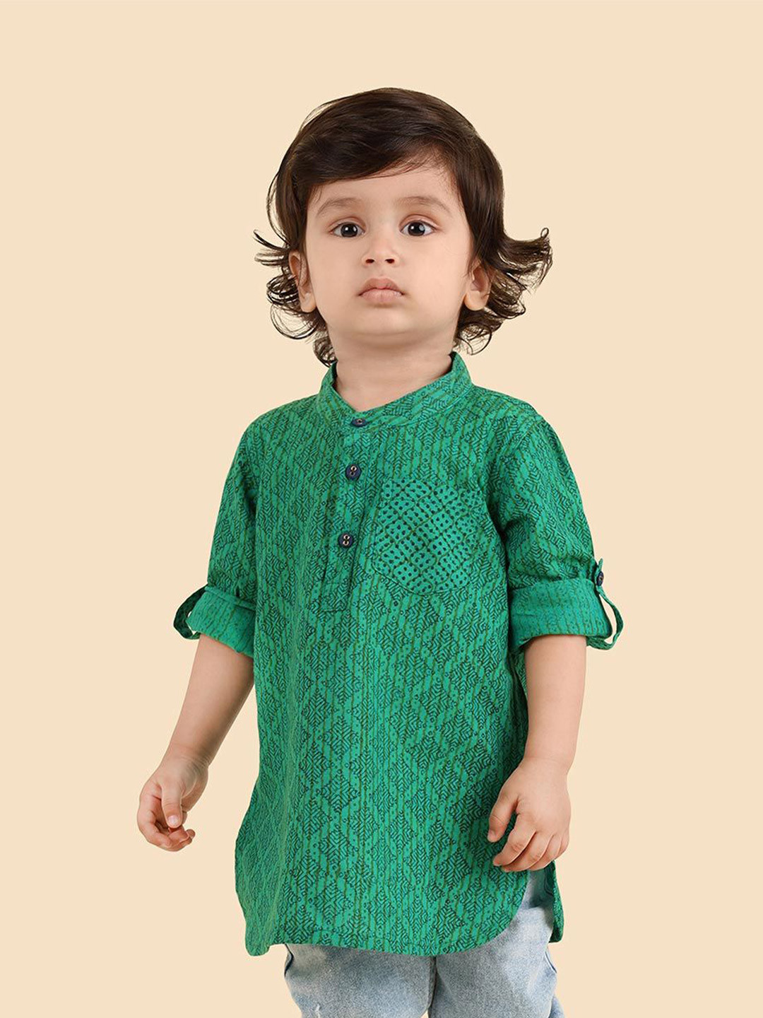 Fabindia Boys Geometric Printed Block Print Kurta