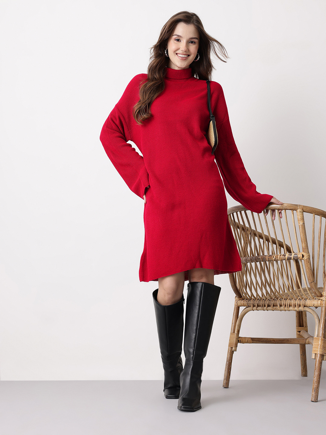 Mast & Harbour Bell Sleeve Turtle Neck Dress