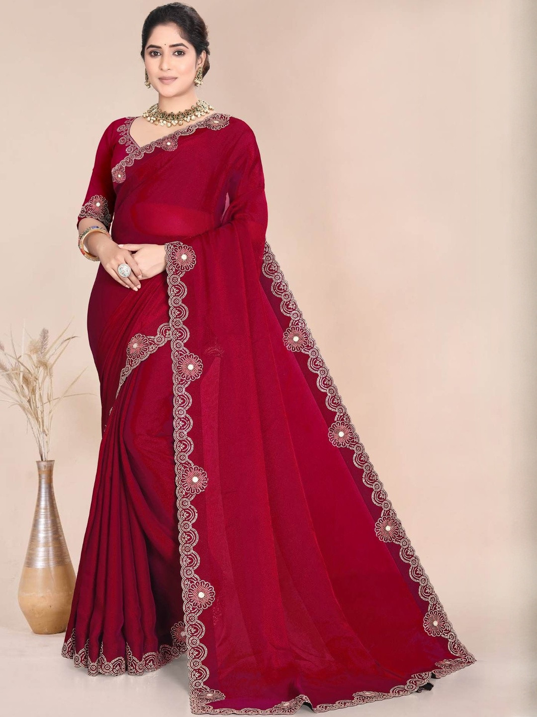 Rovera nx Embellished Zari Satin Saree