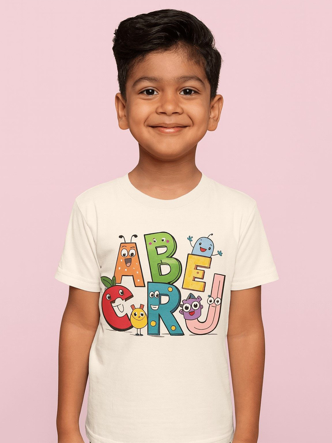 HapyHatch Boys Alphabets Printed Round Neck Pure Cotton T-shirt