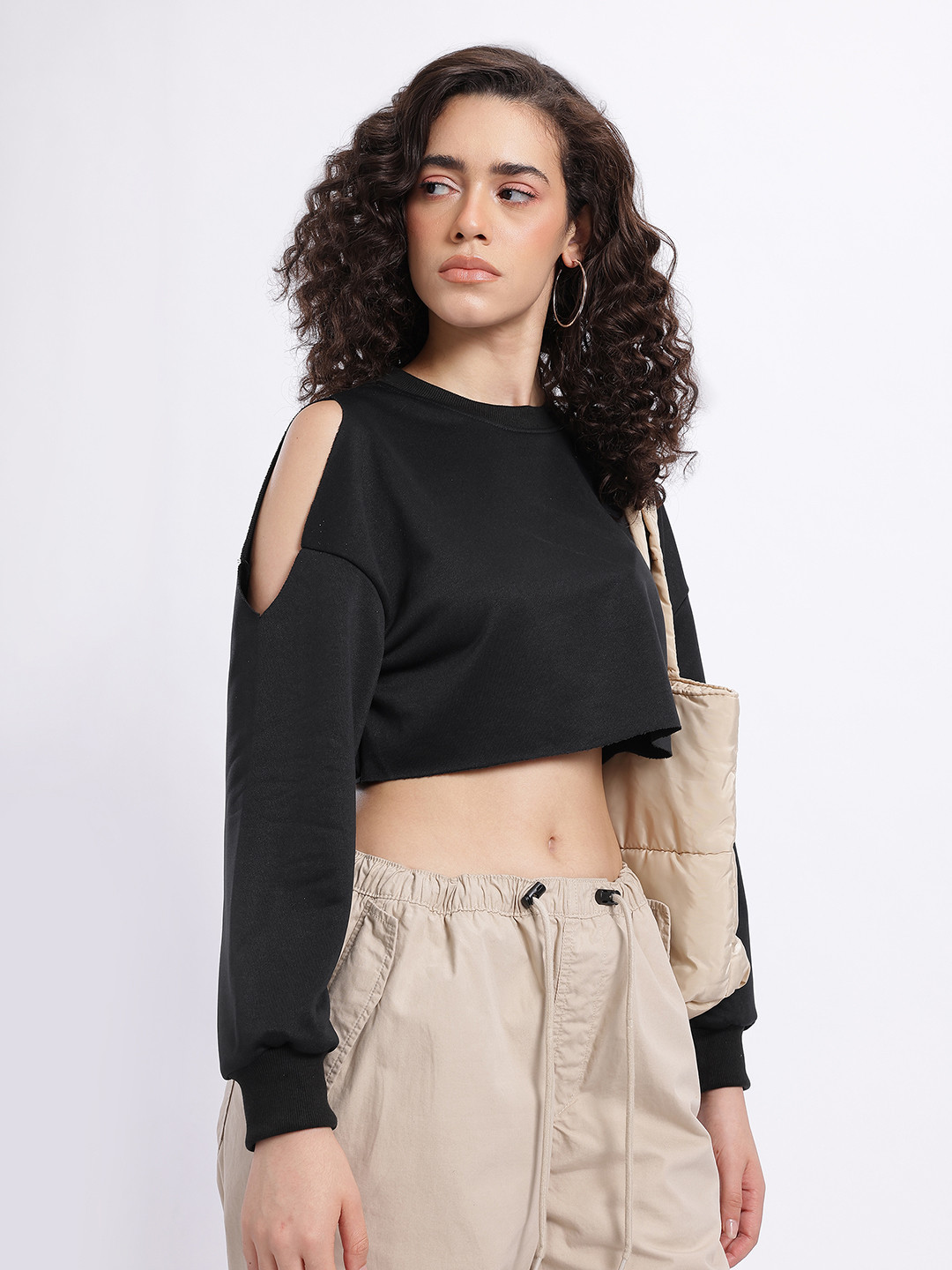 StyleCast Cold-Shoulder Knitted Crop Top