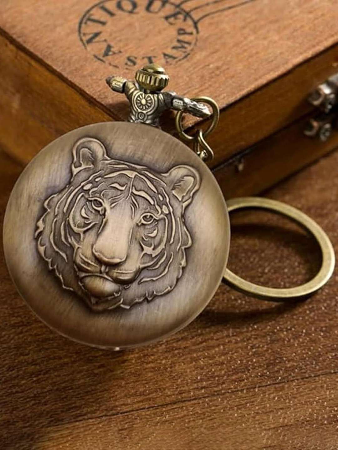 AUGEN Tiger Face Design Retro Vintage Pocket Watch Key Chain
