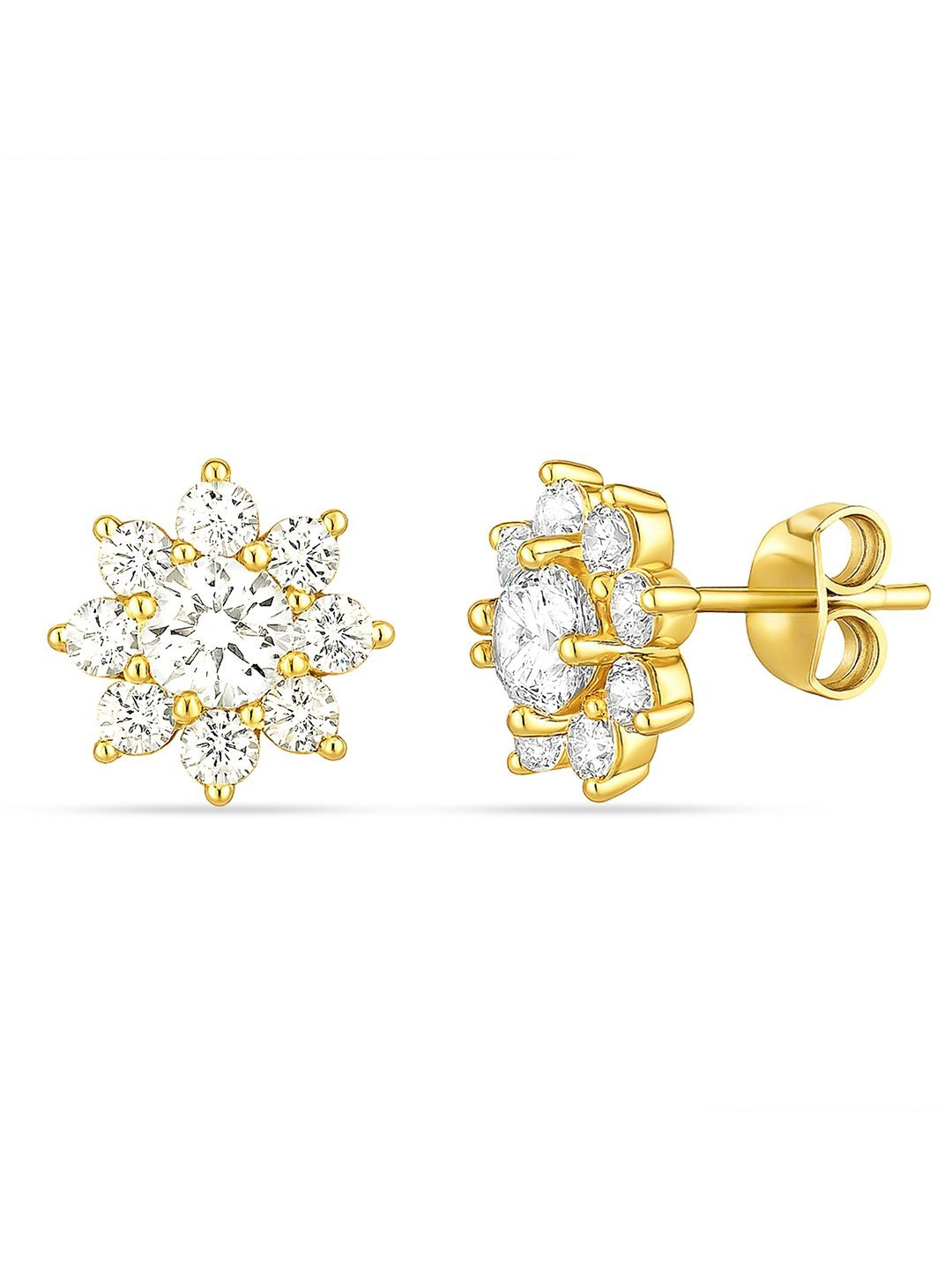 Zavya 925 Sterling Silver Gold Plated CZ-Studded Morning Dew  Petal Floral Studs Earrings