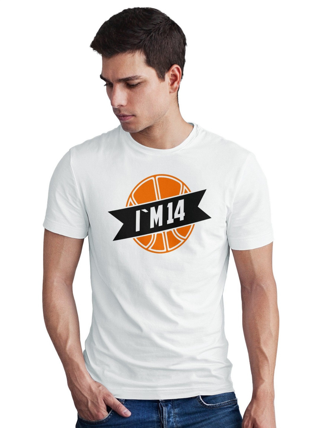 Seekbuylove Men Bio Finish I'M 14 Basketball Birthday Round Neck Pure Cotton T-shirt
