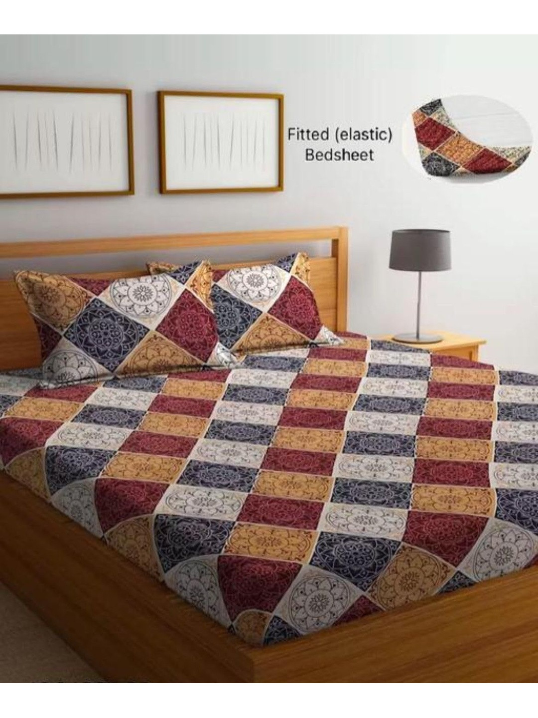 NEW TOWN Red & Yellow 210 TC King Bedsheet with 2 Pillow Covers