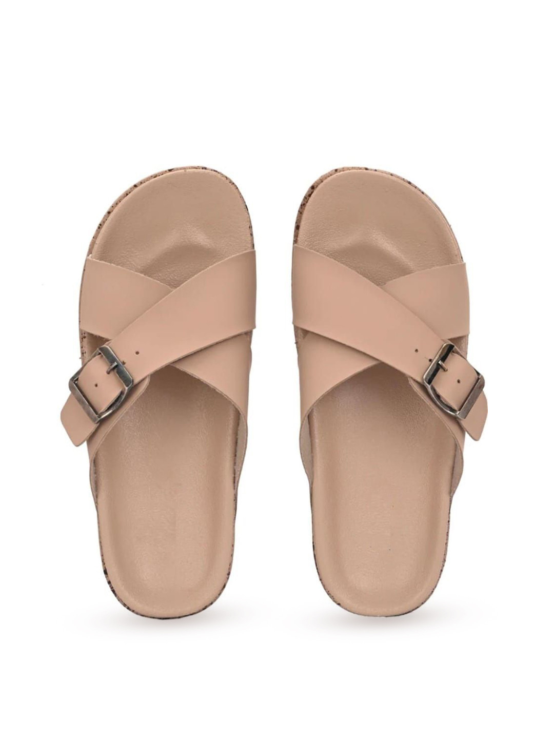 Shozie Open Toe Cushioned Footbed Buckle Detailed Casual Sliders