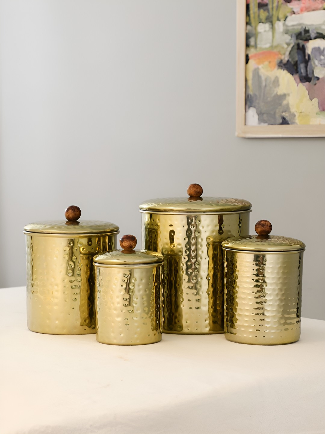 Maison Modern Gold-Toned 4 Pcs Stainless Steel Easy to Clean Canister Container