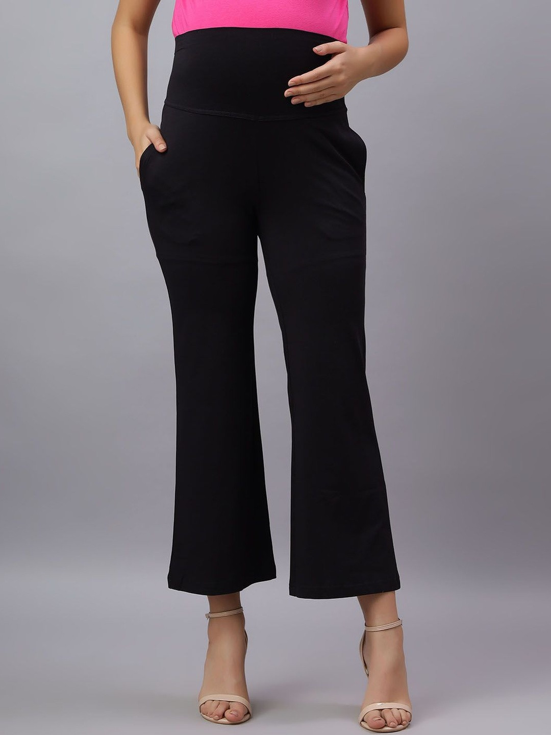 Mammas Maternity Women Comfort High-Rise Flat-Front Bootcut Maternity Korean Pants