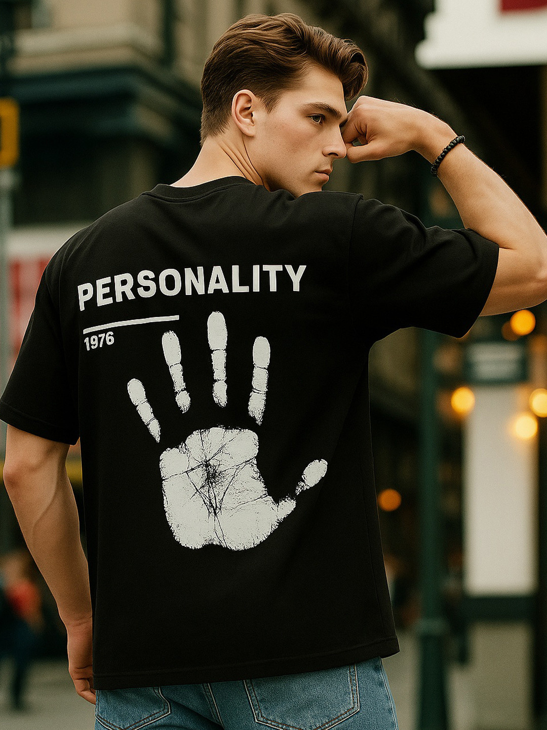 MORSE CODE Men Graphic Printed Round Neck Cotton Oversized T-shirt