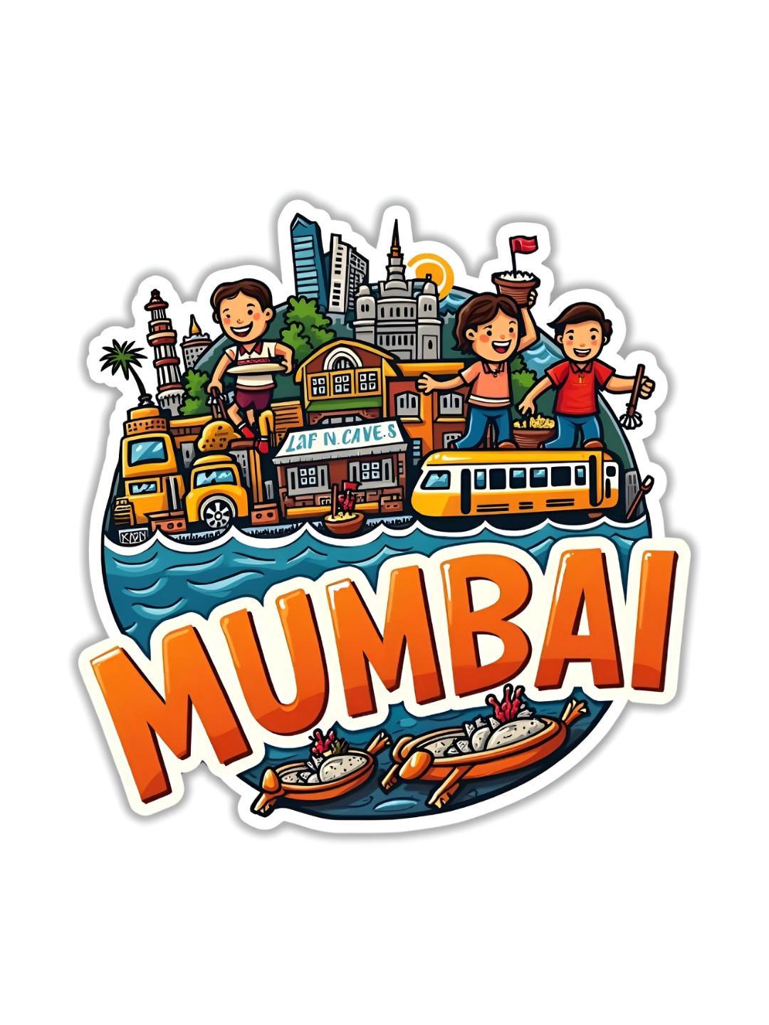 GIFTODAY Blue & Orange-Coloured Mumbai Printed Fridge Magnets