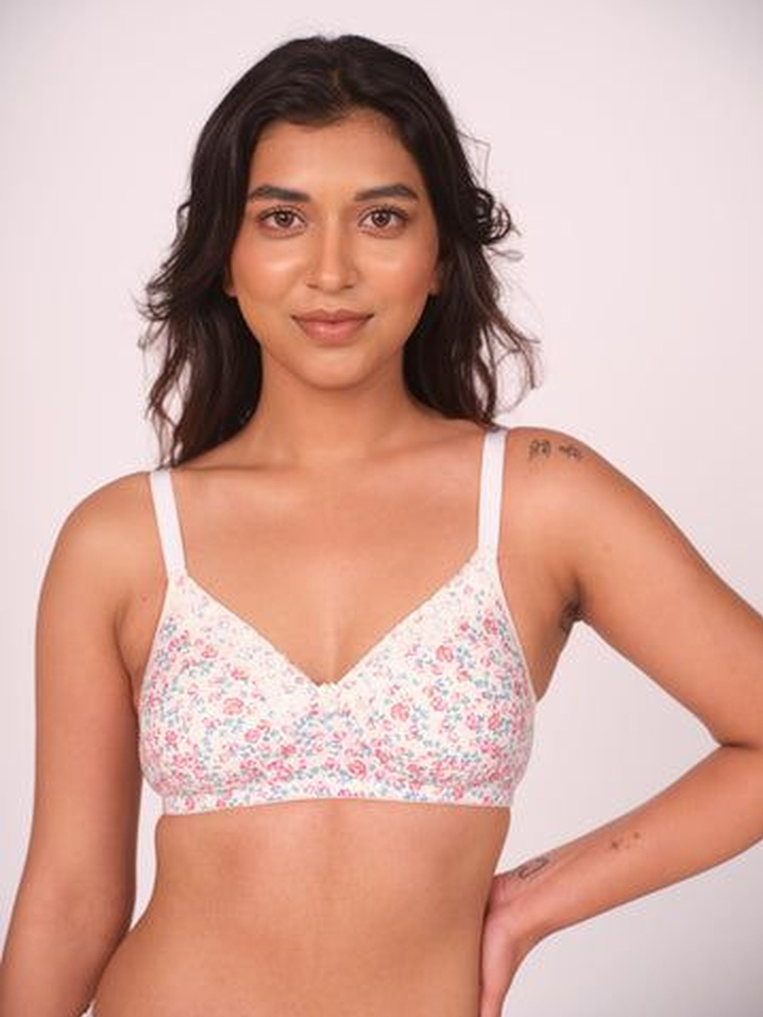 Munns & Mars Floral Printed Bra Full Coverage Lightly Padded Cotton T-Shirt Bra