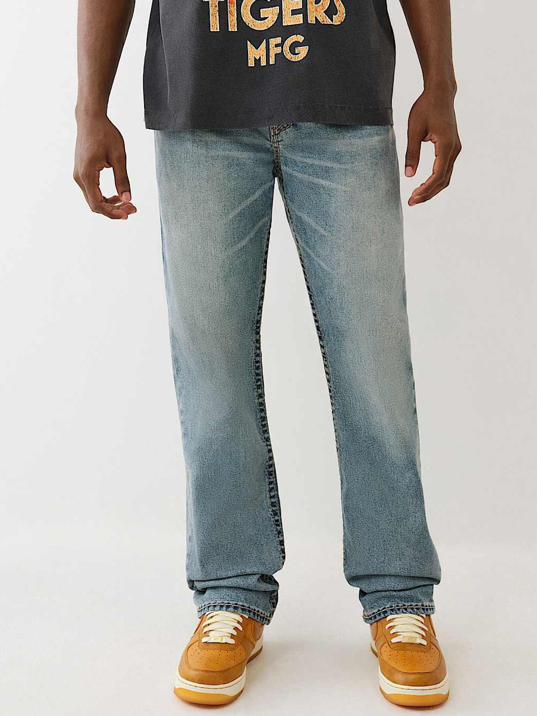 True Religion Men Straight Fit Mid-Rise Embroidered Heavy FadeJeans