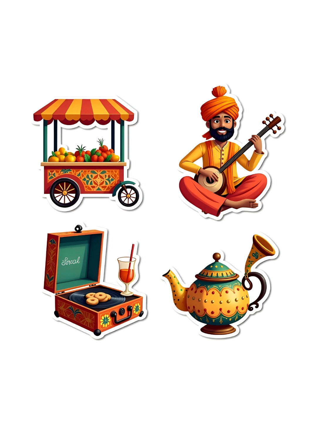 GIFTODAY 4 Pcs Yellow & Green Indian Culture Printed Fridge Magnets