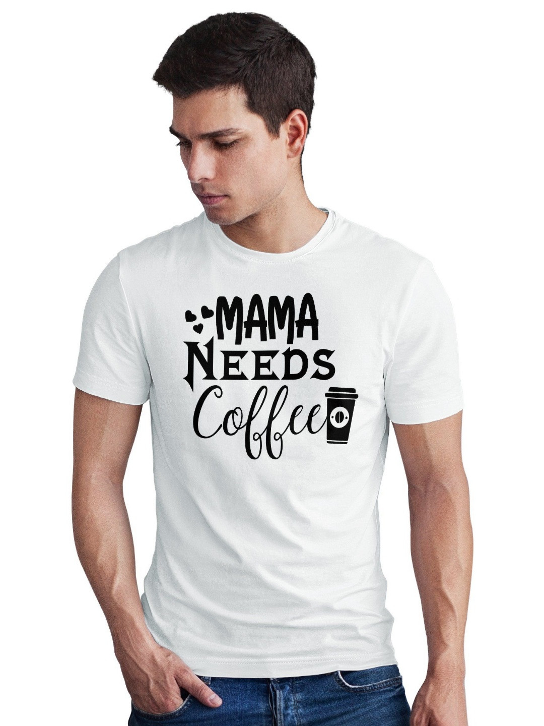 Seekbuylove Men Bio Finish Mama Needs Coffee Round Neck Pure Cotton T-shirt